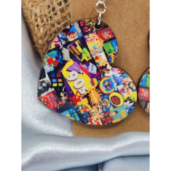 90's heart shaped earrings, Baltic birch wood, New, Lightweight. - Picture 2 of 2